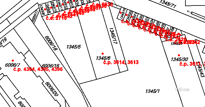 Jihlava 3613,3614 na parcele st. 1345/6 v KÚ Jihlava, Katastrální mapa