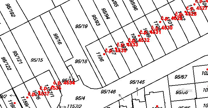 Jihlava 4535 na parcele st. 1106 v KÚ Bedřichov u Jihlavy, Katastrální mapa