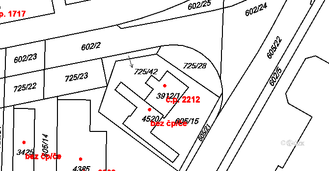 Nymburk 2212 na parcele st. 3912/1 v KÚ Nymburk, Katastrální mapa