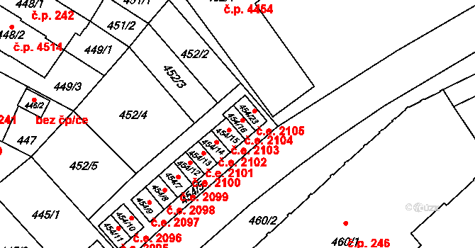 Jihlava 2104 na parcele st. 454/16 v KÚ Jihlava, Katastrální mapa
