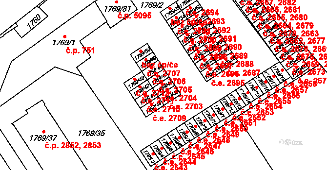 Jihlava 2704 na parcele st. 1769/46 v KÚ Jihlava, Katastrální mapa