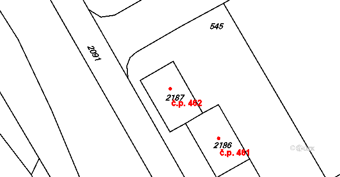 Lyžbice 462, Třinec na parcele st. 2187 v KÚ Lyžbice, Katastrální mapa