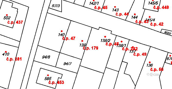Rožďalovice 179 na parcele st. 139 v KÚ Rožďalovice, Katastrální mapa