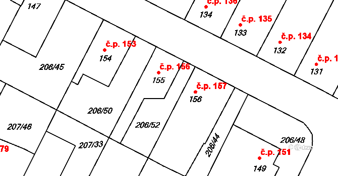 Chotětov 156 na parcele st. 155 v KÚ Chotětov, Katastrální mapa
