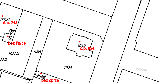 Čelákovice 854 na parcele st. 1019 v KÚ Čelákovice, Katastrální mapa
