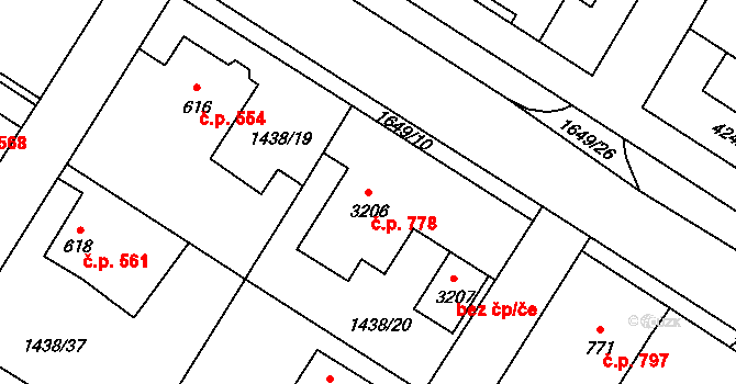 Říčany 778 na parcele st. 3206 v KÚ Říčany u Prahy, Katastrální mapa