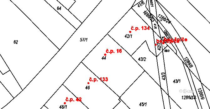 Nebovidy 16 na parcele st. 44 v KÚ Nebovidy u Brna, Katastrální mapa