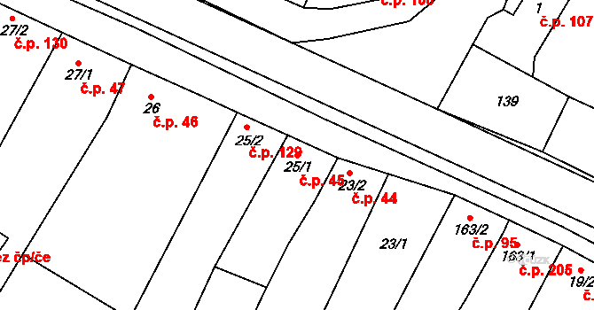 Louka 45 na parcele st. 25/1 v KÚ Louka u Ostrohu, Katastrální mapa
