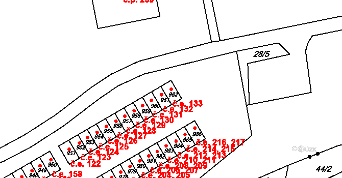 Kamenná 133, Jílové na parcele st. 962 v KÚ Jílové u Děčína, Katastrální mapa