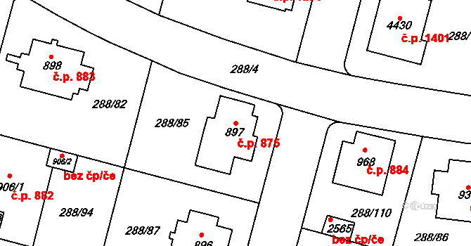 Kyjov 875 na parcele st. 897 v KÚ Kyjov, Katastrální mapa