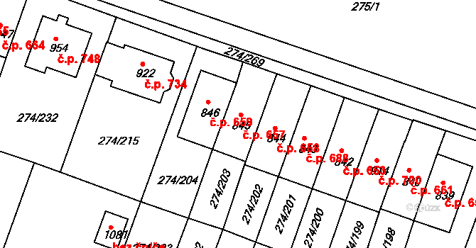 Luka nad Jihlavou 657 na parcele st. 845 v KÚ Luka nad Jihlavou, Katastrální mapa