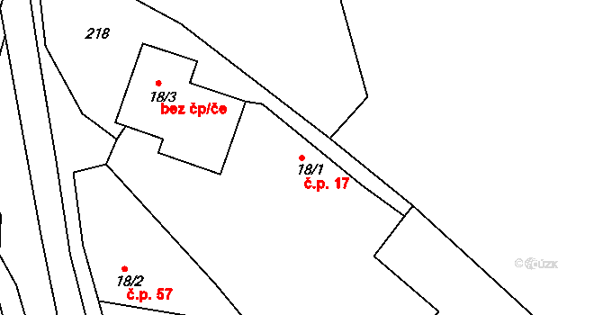 Sedm Dvorů 17, Moravský Beroun na parcele st. 18/1 v KÚ Sedm Dvorů, Katastrální mapa