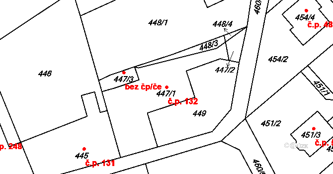 Krmelín 132 na parcele st. 447/1 v KÚ Krmelín, Katastrální mapa