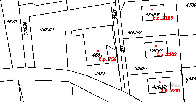 Rychvald 756 na parcele st. 4681 v KÚ Rychvald, Katastrální mapa