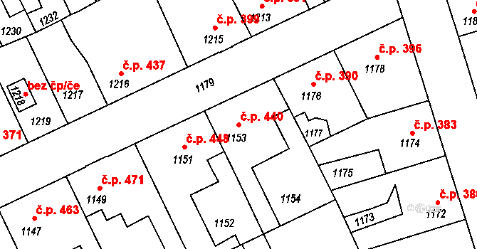 Kročehlavy 440, Kladno na parcele st. 1153 v KÚ Kročehlavy, Katastrální mapa