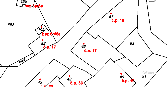 Měšetice 17, Sedlec-Prčice na parcele st. 46 v KÚ Měšetice, Katastrální mapa