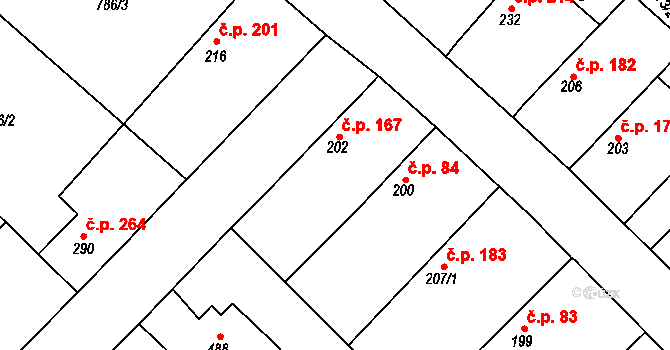 Cerhenice 167 na parcele st. 202 v KÚ Cerhenice, Katastrální mapa