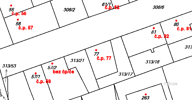 Hradišťko I 77, Veltruby na parcele st. 77 v KÚ Hradišťko I, Katastrální mapa