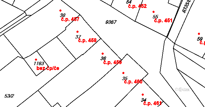 Slavonice 459 na parcele st. 36 v KÚ Slavonice, Katastrální mapa