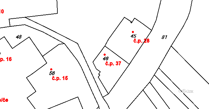 Liboc 37, Kynšperk nad Ohří na parcele st. 46 v KÚ Liboc u Kynšperka nad Ohří, Katastrální mapa