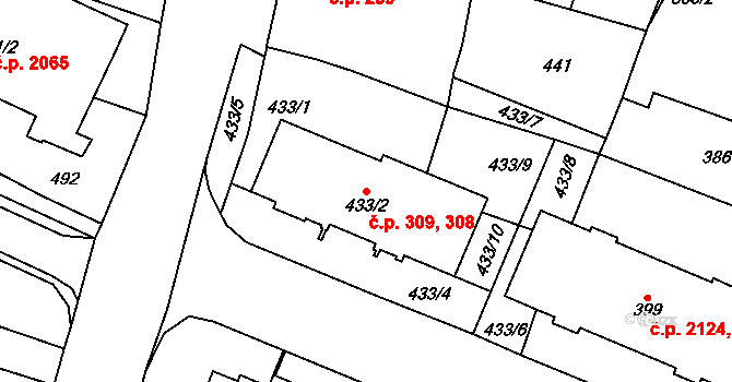 Boskovice 308,309 na parcele st. 433/2 v KÚ Boskovice, Katastrální mapa