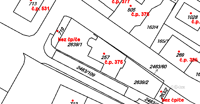 Bor 375 na parcele st. 257 v KÚ Bor u Tachova, Katastrální mapa