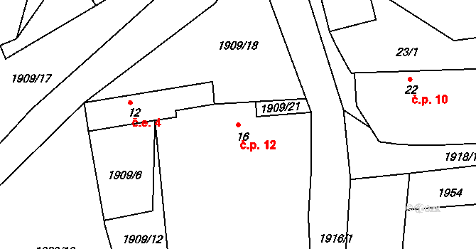 Milevo 12, Kladruby na parcele st. 16 v KÚ Milevo, Katastrální mapa