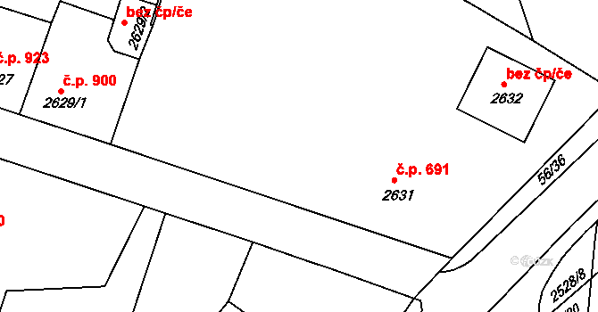 Tachov 691 na parcele st. 2631 v KÚ Tachov, Katastrální mapa