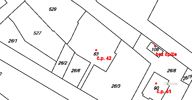 Hrádek 42 na parcele st. 63 v KÚ Hrádek u Nechanic, Katastrální mapa
