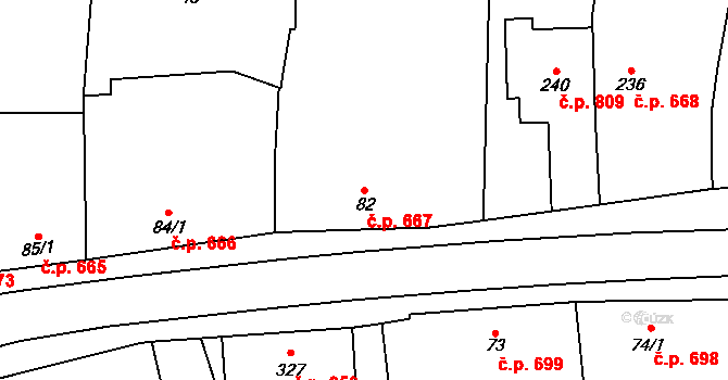 Loučany 667 na parcele st. 82 v KÚ Loučany na Hané, Katastrální mapa