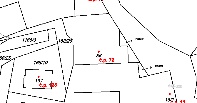 Klučenice 72 na parcele st. 86 v KÚ Klučenice, Katastrální mapa