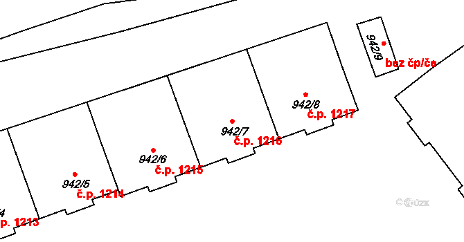 Hořovice 1216 na parcele st. 942/7 v KÚ Velká Víska, Katastrální mapa