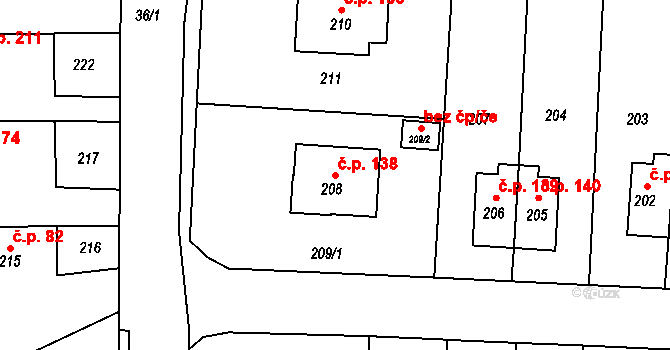 Tochovice 138 na parcele st. 208 v KÚ Tochovice, Katastrální mapa