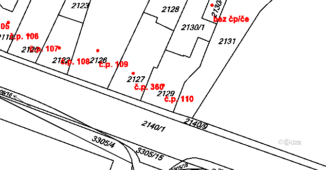 Mimoň I 110, Mimoň na parcele st. 2129 v KÚ Mimoň, Katastrální mapa