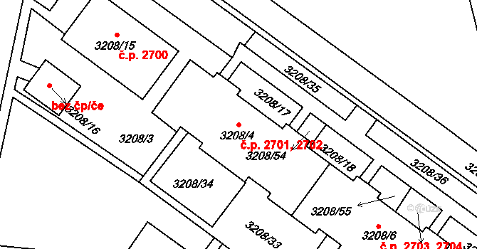 Roudnice nad Labem 2701,2702 na parcele st. 3208/4 v KÚ Roudnice nad Labem, Katastrální mapa