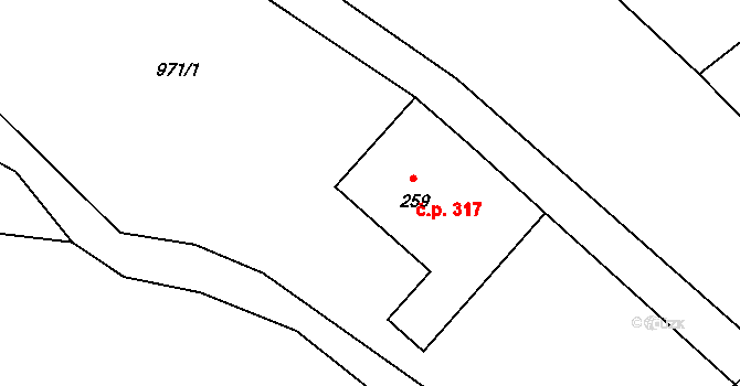 Ryžoviště 317, Harrachov na parcele st. 259 v KÚ Harrachov, Katastrální mapa
