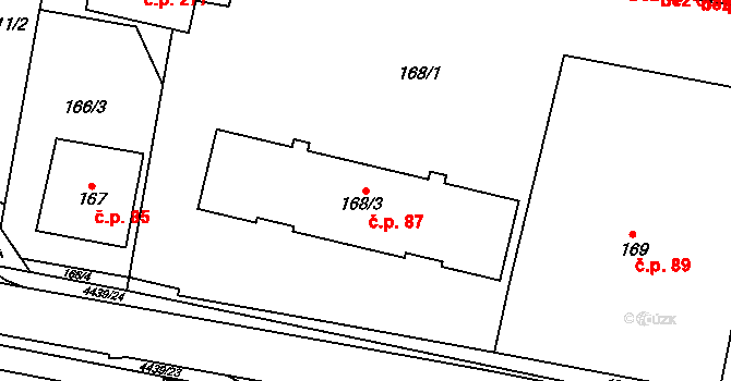 Karolinka 87 na parcele st. 168/3 v KÚ Karolinka, Katastrální mapa
