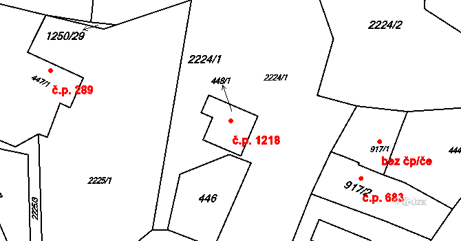 Rožnov pod Radhoštěm 1218 na parcele st. 448/1 v KÚ Rožnov pod Radhoštěm, Katastrální mapa
