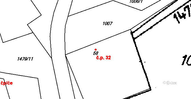 Kunějov 32, Člunek na parcele st. 58 v KÚ Kunějov, Katastrální mapa