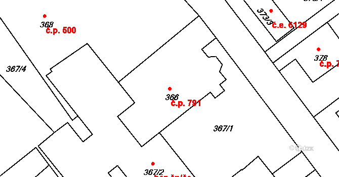 Klíše 791, Ústí nad Labem na parcele st. 366 v KÚ Klíše, Katastrální mapa