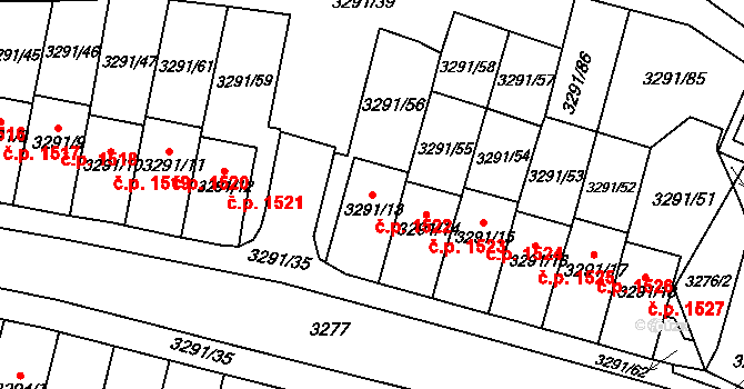 Střekov 1522, Ústí nad Labem na parcele st. 3291/13 v KÚ Střekov, Katastrální mapa