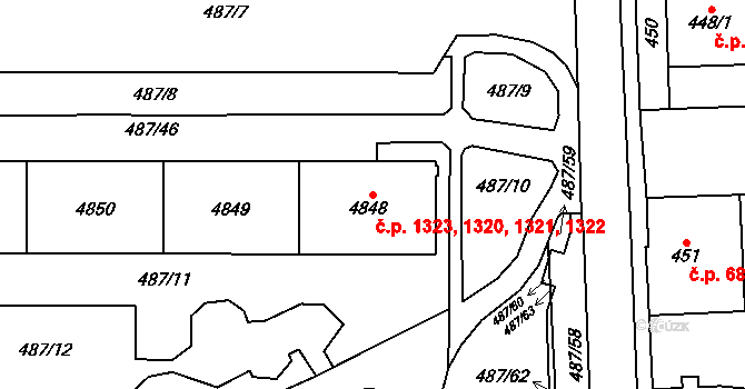 Žamberk 1320,1321,1322,1323 na parcele st. 4848 v KÚ Žamberk, Katastrální mapa