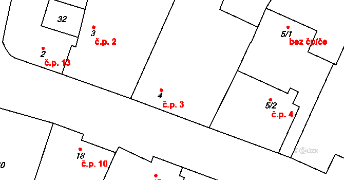 Sedlatice 3 na parcele st. 4 v KÚ Sedlatice, Katastrální mapa