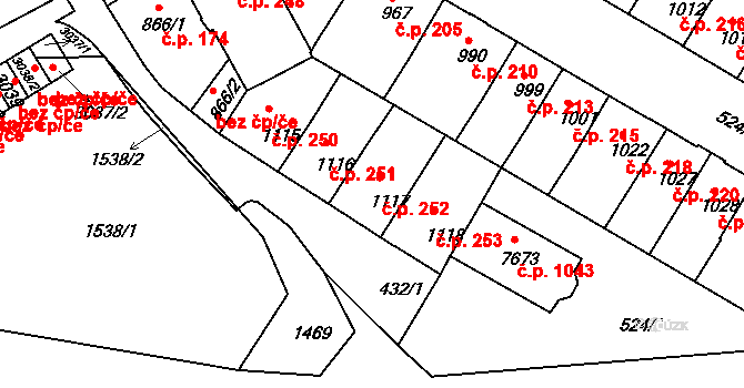 Stařečka 252, Třebíč na parcele st. 1117 v KÚ Třebíč, Katastrální mapa
