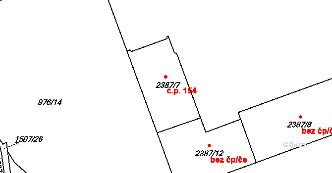 Jejkov 154, Třebíč na parcele st. 2387/7 v KÚ Třebíč, Katastrální mapa