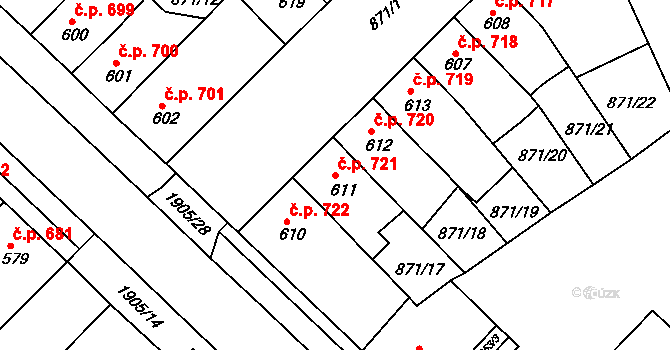 Předměstí 721, Svitavy na parcele st. 611 v KÚ Svitavy-předměstí, Katastrální mapa