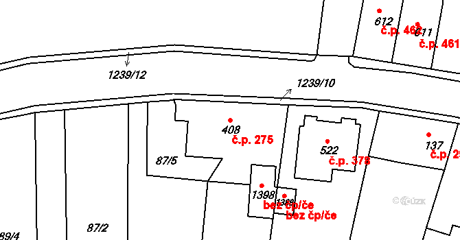 Benešov nad Ploučnicí 275 na parcele st. 408 v KÚ Benešov nad Ploučnicí, Katastrální mapa