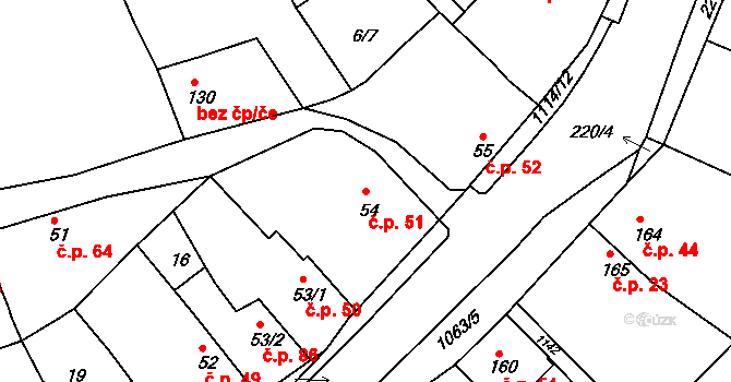 Chožov 51 na parcele st. 54 v KÚ Chožov, Katastrální mapa