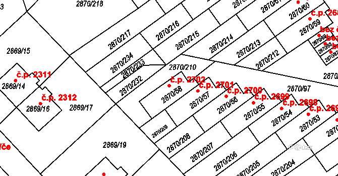 Teplice 2702 na parcele st. 2870/58 v KÚ Teplice, Katastrální mapa