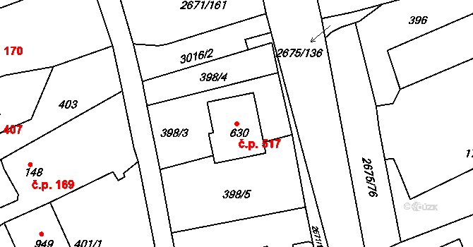 Černilov 517 na parcele st. 630 v KÚ Černilov, Katastrální mapa